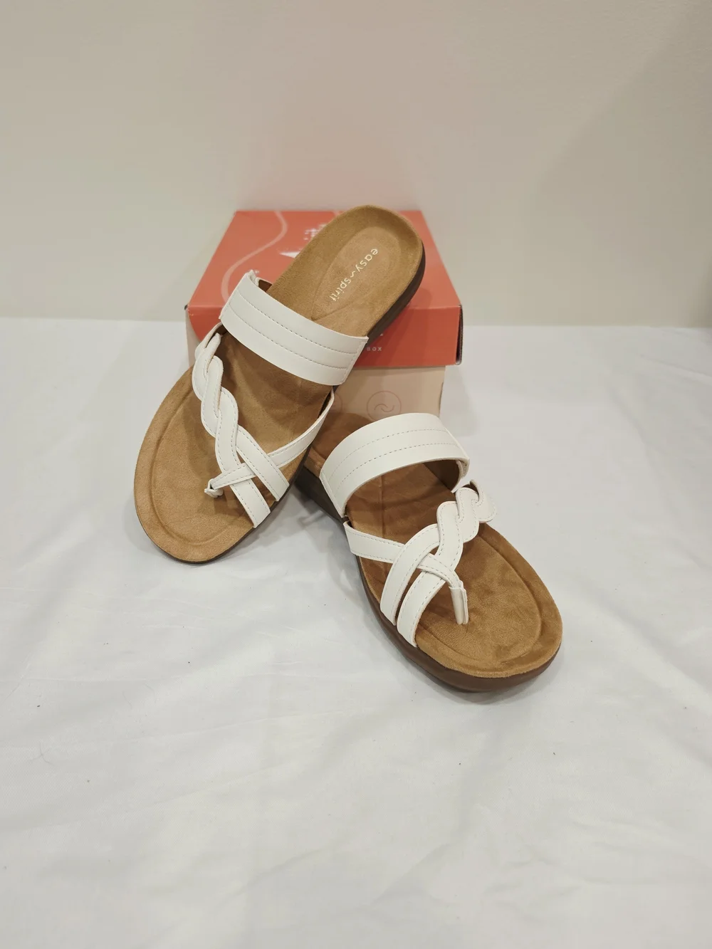 Easy Spirit White Warren Braided Slide Sandals